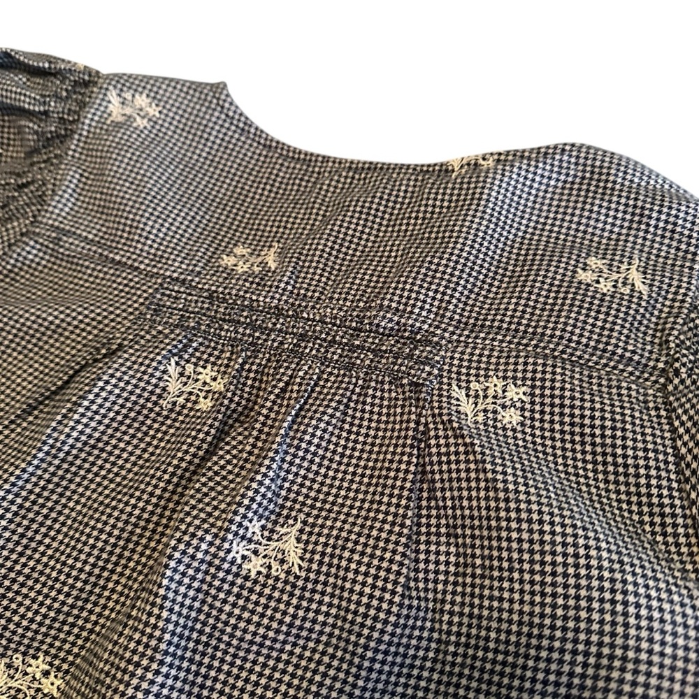 Madewell Black Gingham Floral Blouse S Embroidered Puff Sleeve Cottagecore Top - Picture 4 of 12